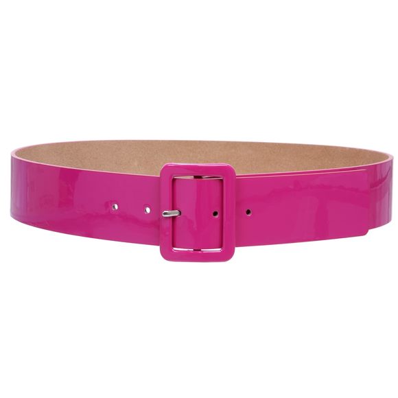 Ladies High Waist Patent Leather Wide Fashion Square Belt Hot PinkS-30